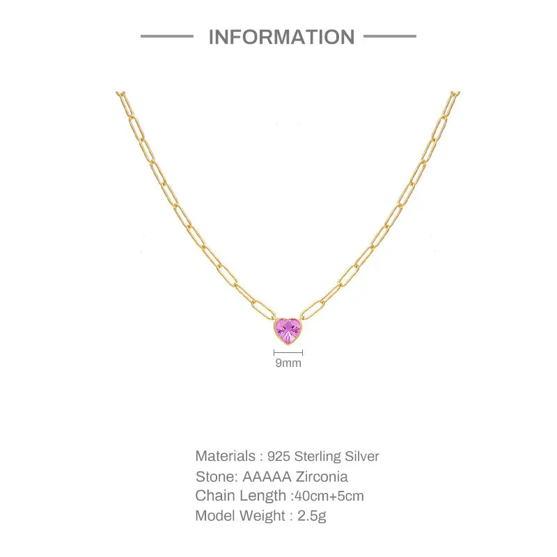 Fashion 925 Sterling Silver Colorful Hear Shape Zircon Pendant Clavicle Chorker Necklaces for Women Party Fine Jewelry