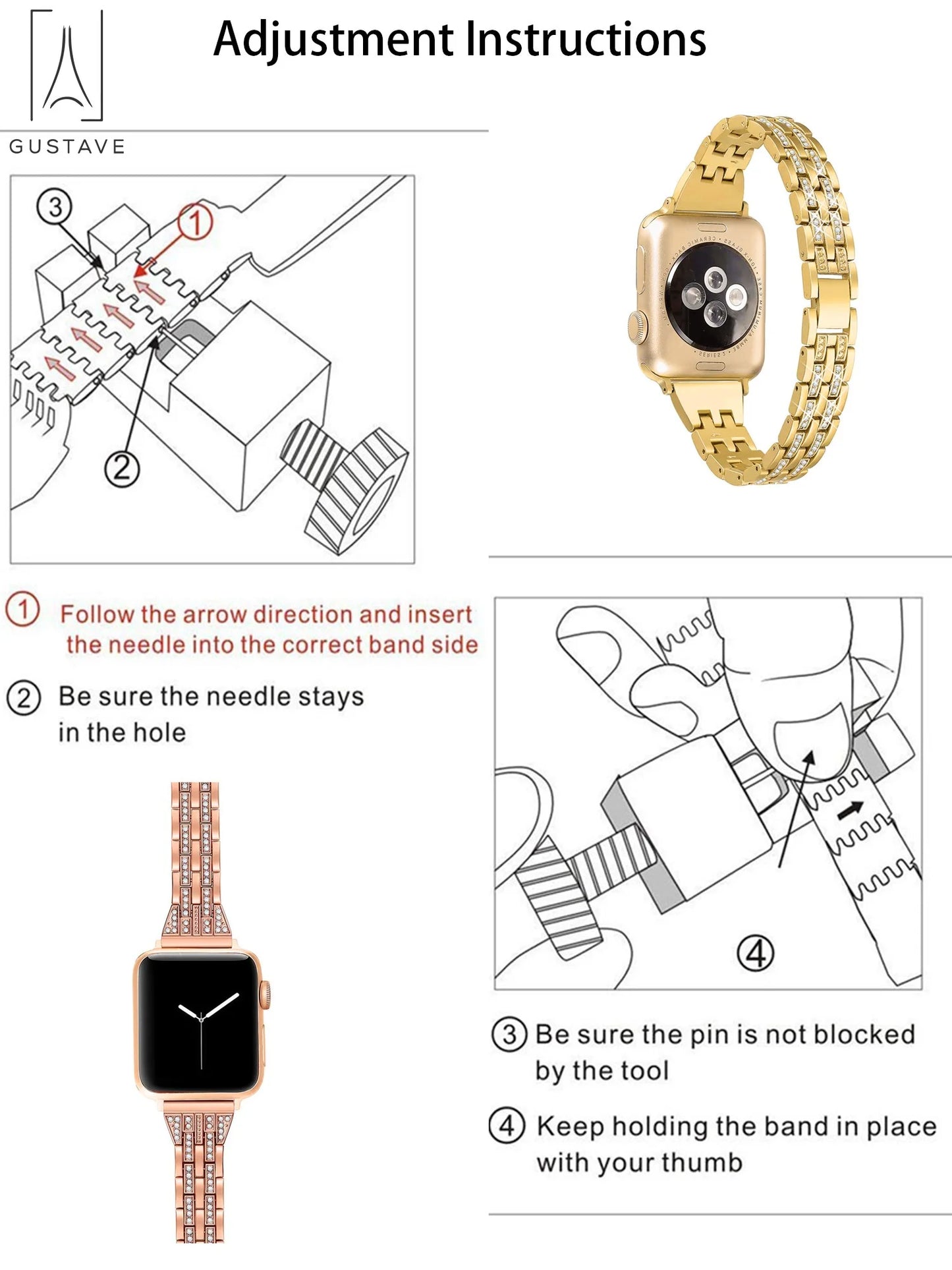 Metal Apple Watch Band 38Mm 40Mm 42Mm 44Mm Compatible with Iwatach Series Ultra SE 8 7 6 5 4 3 2 1 Elegant Bracelet Wristband Strap with Diamond Rhinestone for Women "Gold"