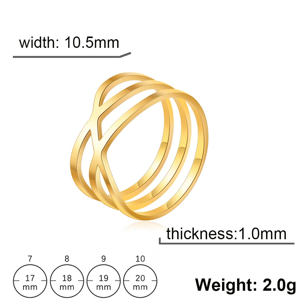 Simple Line Cross Rings Women Men Stainless Steel Minimalist Geometric Finger Ring Trend Jewelry Party Gifts Wholesale