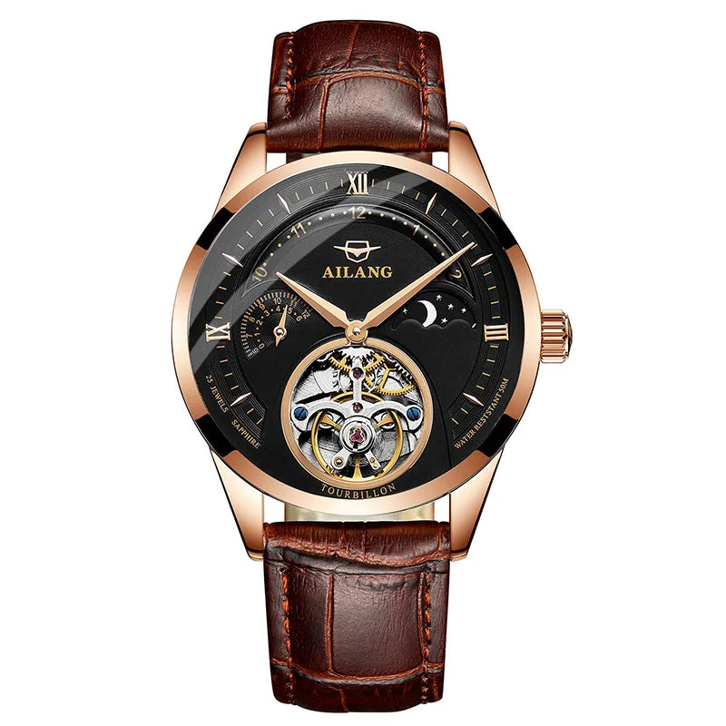 Automatic Mechanical Watches Mens Watches Top Brand Luxury Sapphire Genuine Leather Original Tourbillon Hollow Movement