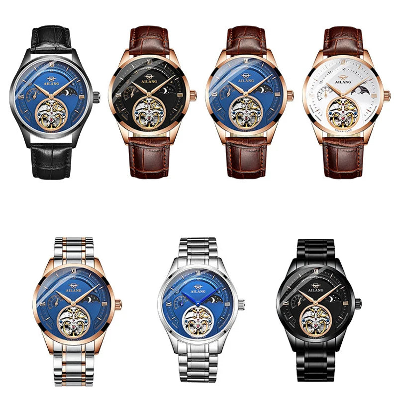 Automatic Mechanical Watches Mens Watches Top Brand Luxury Sapphire Genuine Leather Original Tourbillon Hollow Movement