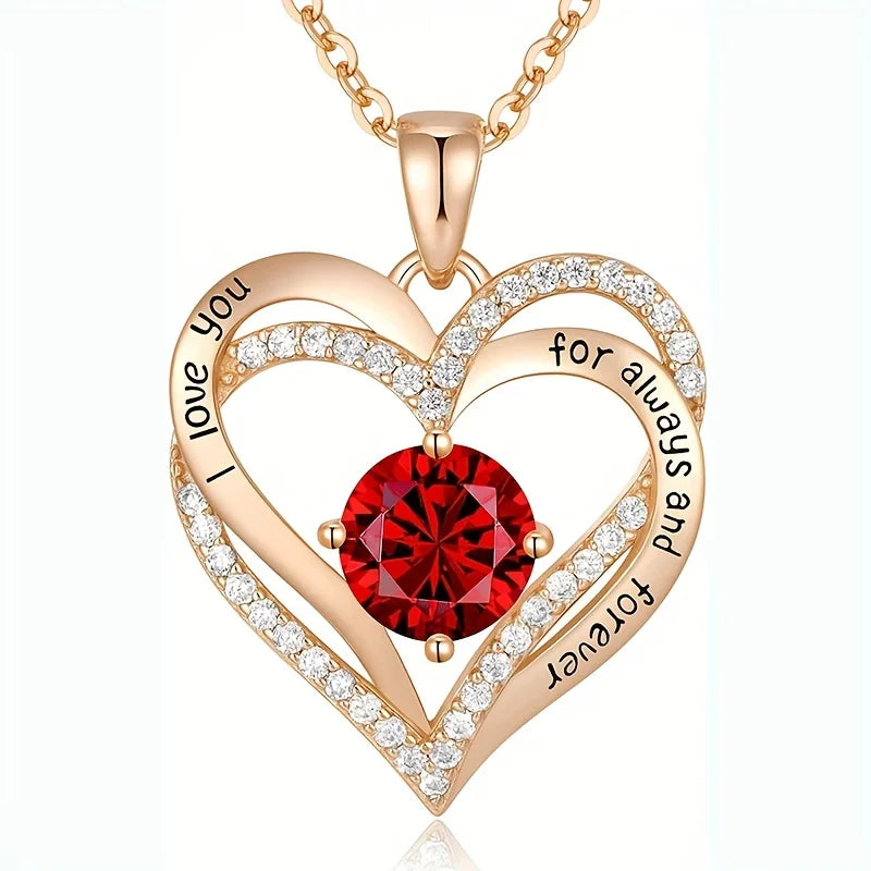 Luxury Red Zircon Pendant Necklaces with Rose Flower Gift Box for Girlfriend Women I Love You Gifts 2023 Trendy Wedding Jewelry