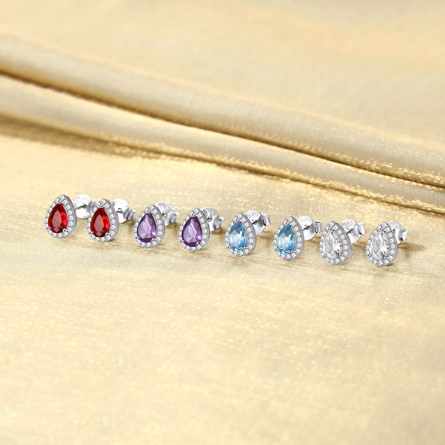 925 Sterling Silver Birthstone Stud Earrings for Women Girls, Sparking January Teardrop Cut Diamond Earrings for Sensitive Ears