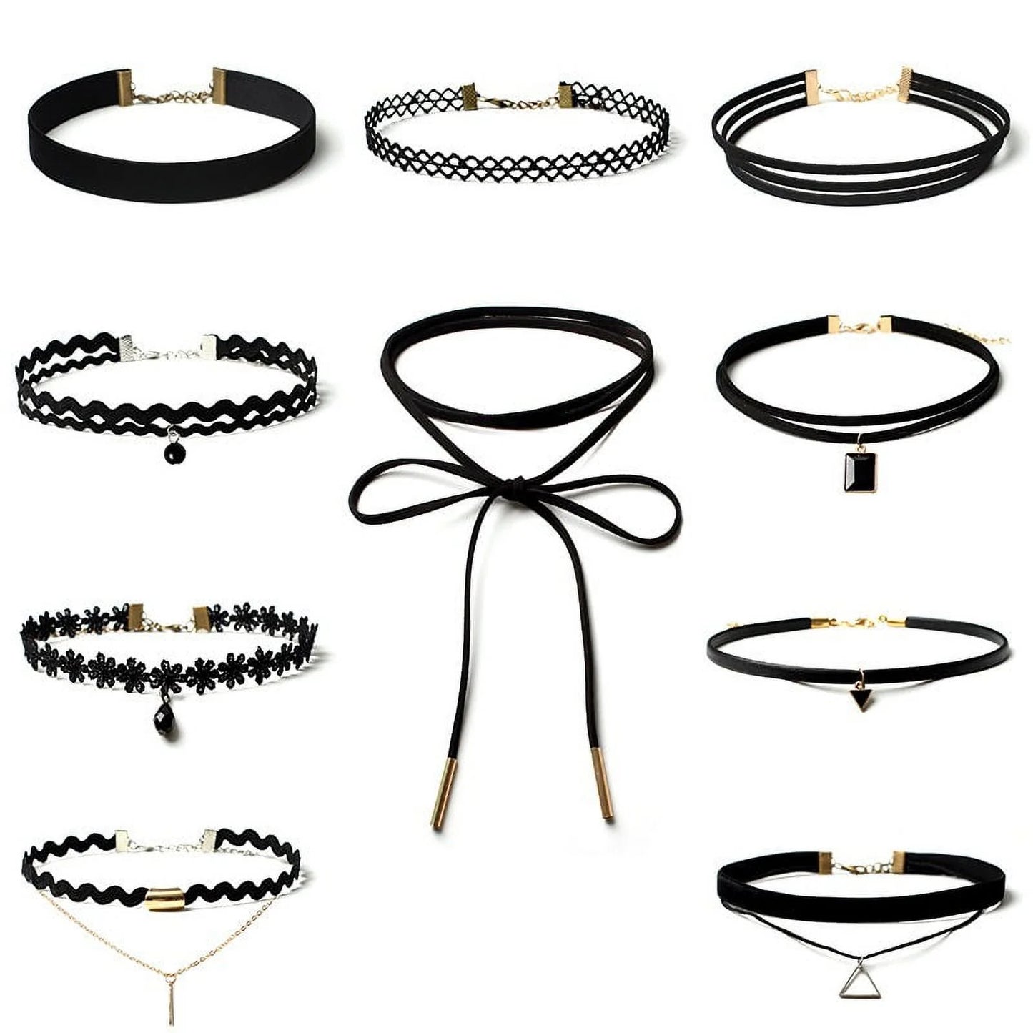 Black Velvet Choker Necklaces Set Gothic Tattoo Stretch Lace Choker Necklace with Pendant for Women Girls, 10 Pieces