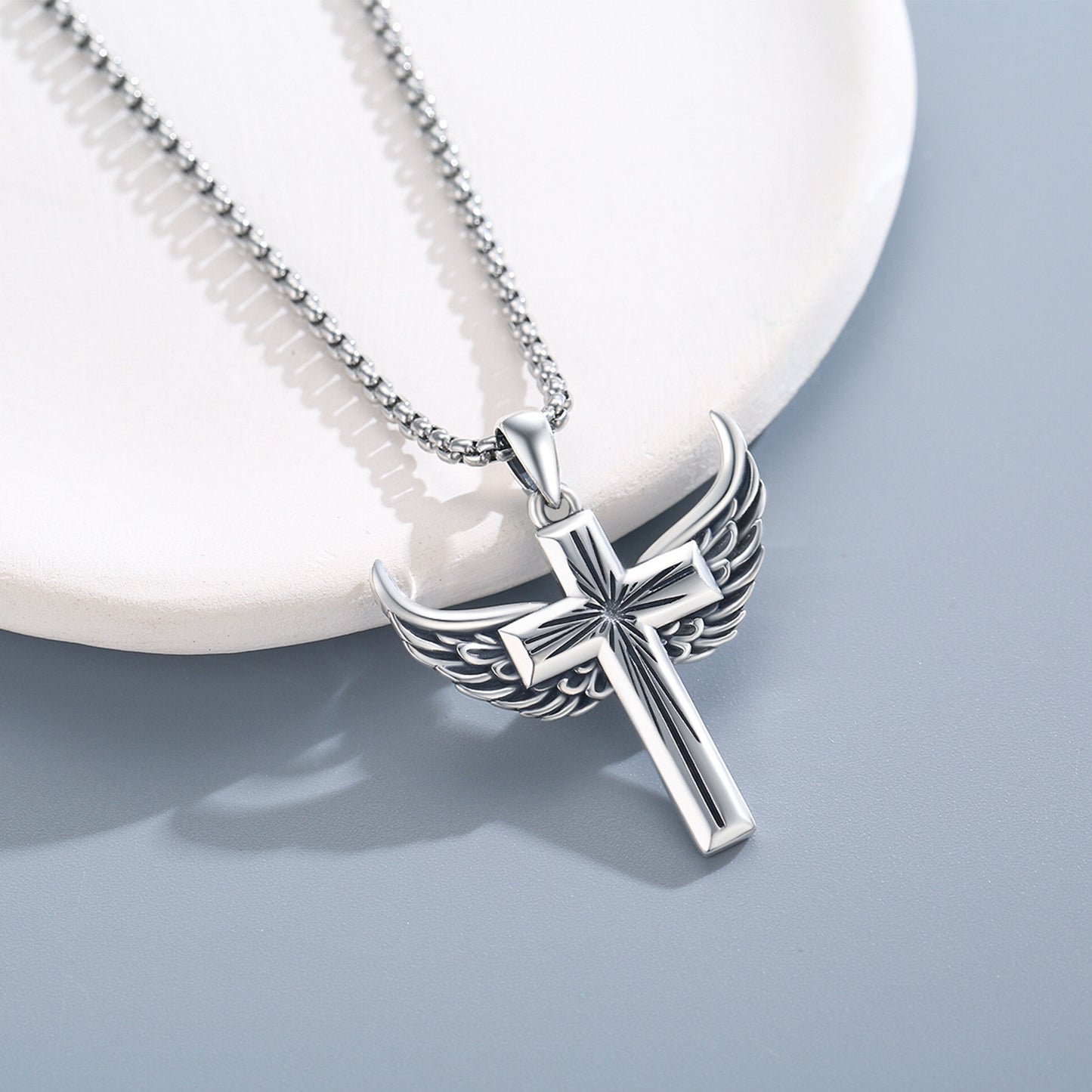 Cross Necklace 925 Sterling Silver Angel Wings Pendant Necklaces Christian Jewelry Birthday Gift for Men Women Boys Daughter Mom Son