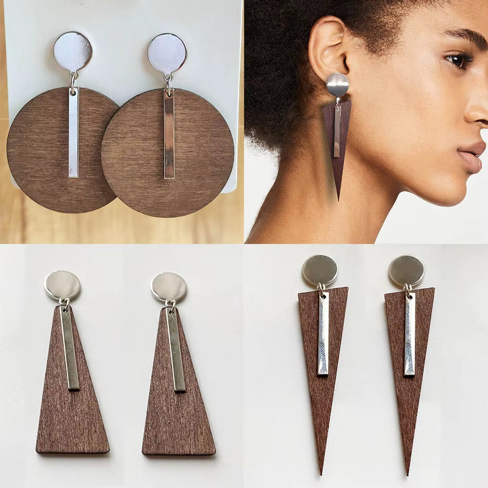 New Retro Bohemian Wood Earrings for Women Trendy Natural Wooden Statement Earrings Handmade Jewelry Wholesale