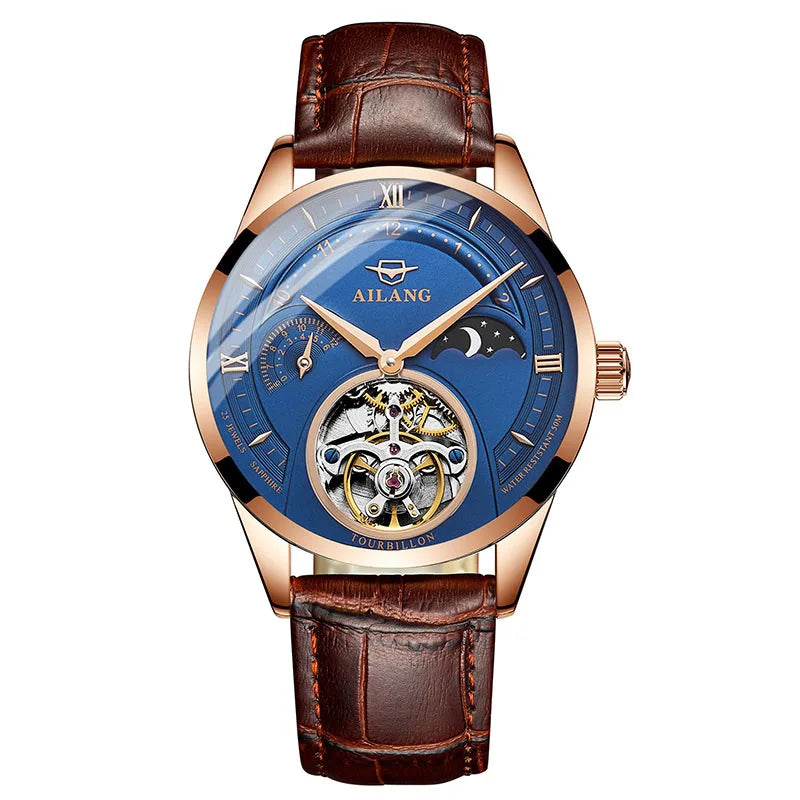 Automatic Mechanical Watches Mens Watches Top Brand Luxury Sapphire Genuine Leather Original Tourbillon Hollow Movement