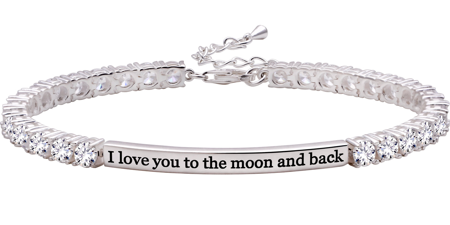 Jewelry Sterling Silver "I Love You to the Moon and Back" 4Mm Cubic Zirconia Tennis Bracelet