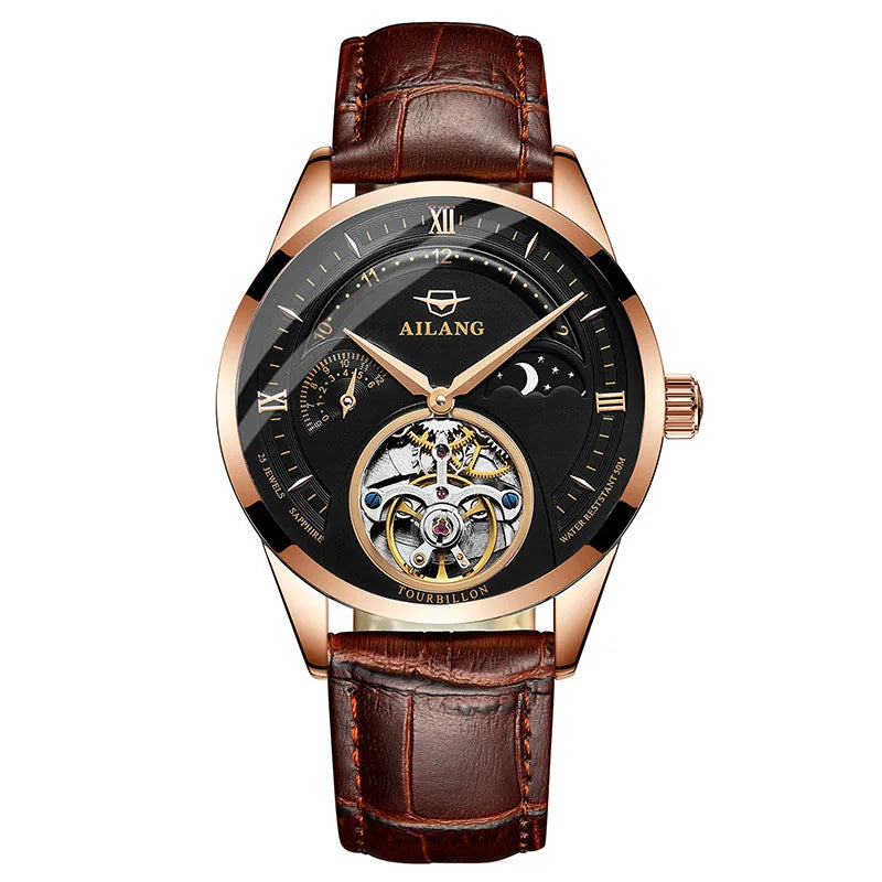 Automatic Mechanical Watches Mens Watches Top Brand Luxury Sapphire Genuine Leather Original Tourbillon Hollow Movement