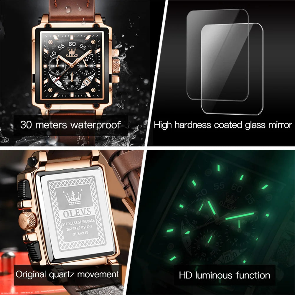 Luxury Men Watch Waterproof Square Watch for Men Luminous Top Brand Quartz Wristwatch Fashion Watch Man Luxury Original