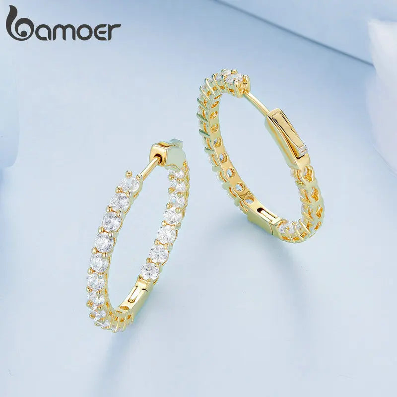 Luminous Cubic Zirconia Ear Buckles Classic round Hoop Earrings for Women Birthday Gift Hyperbole Earrings Jewelry